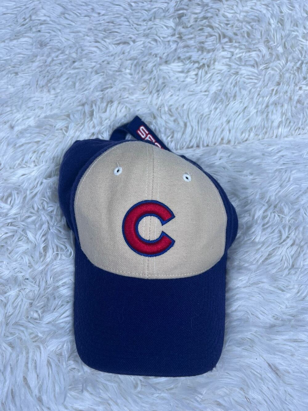 Chicago Cubs Hat Cap Strap Back Blue Tan MLB Baseball Nike Wool Mens One Size